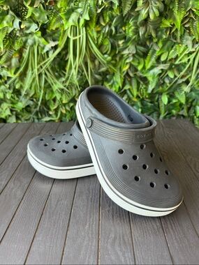 Black Croc-Style Slip-On Clogs with White Sole